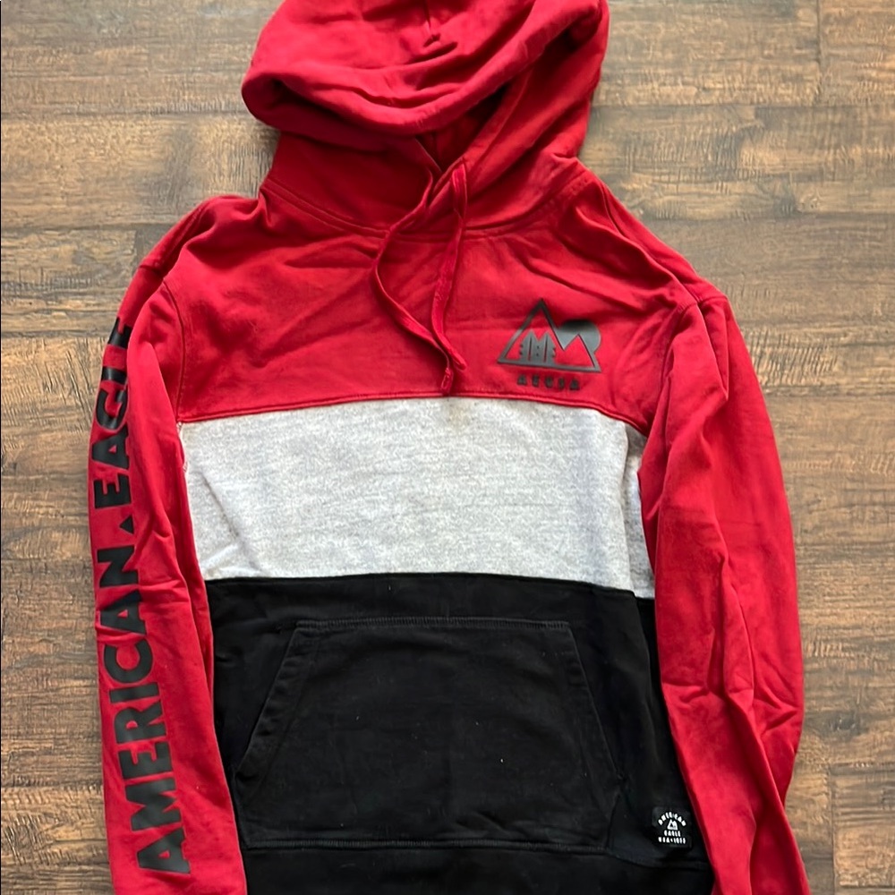 American Eagle Outfitters Red, Gray, and Black Men's Hoodie